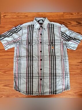 Carhartt Men’s loose fit Oversized short sleeve buttondown shirt blue size small